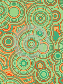 Flat pattern of concentric orange and green colored circles in modern style. Abstract 3d rendering digital illustration