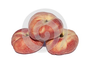 Flat peaches on a white background