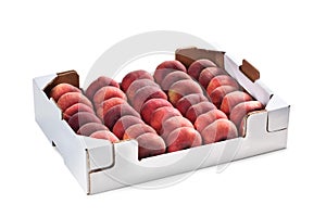 Flat Peaches in White Cardboard Box