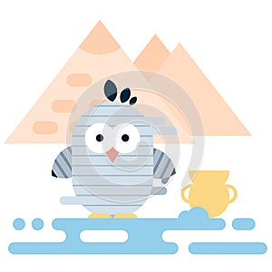 Flat penguin character stylized as ancient egyptian mummy. Modern flat illustration.