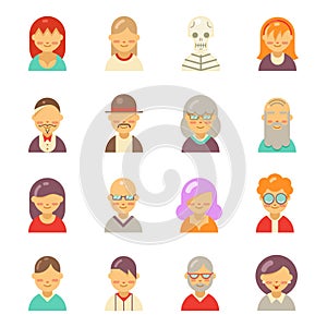 Flat people icons for app user avatar face. Man and woman vector