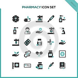 Flat pharmacy and healthcare icon set. Second group. Isolated  illustration