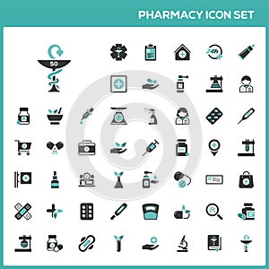 Flat pharmacy and healthcare icon set. Third group. Isolated  illustration