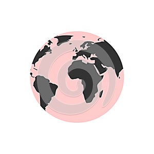Flat pink planet globe earth icon isolated on white background. Vector illustration for web banner, mobile, infographics