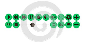 flat pixel art set of green media player icons for audio or video on white background