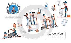 Flat Plumbing Elements Concept