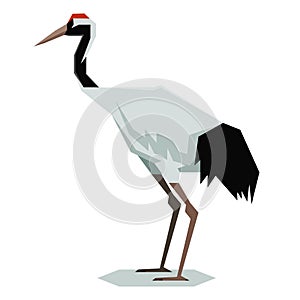 Flat polygonal Red-crowned Crane