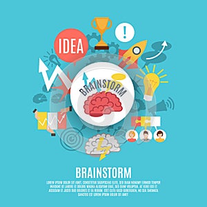 Flat Poster With Brainstorm Icons