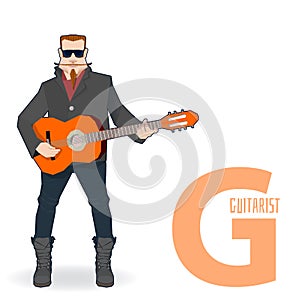 Flat profession Letter G - guitarist