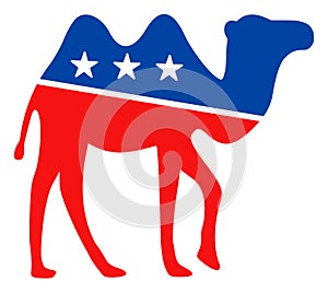 Flat Raster Camel Icon in American Democratic Colors with Stars