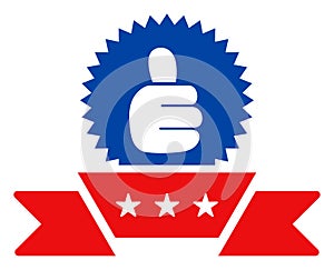 Flat Raster Ribbon Award Icon in American Democratic Colors with Stars