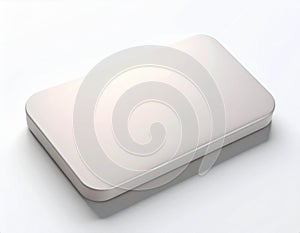 Flat Rectangular Metallic Silver Box on a Plain White Background