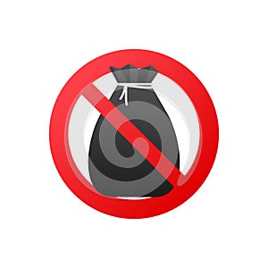 Flat red icon no garbage. Flat vector illustration. Vector icon.