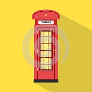 Flat red pay phone with yellow background