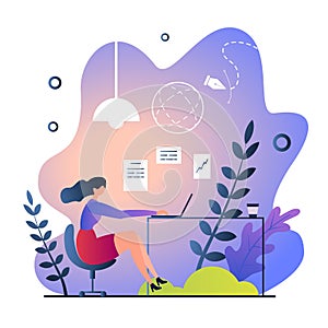 Flat remote work in nature vector illustration.