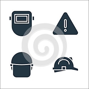 Flat rescue and protective line icons. linear set. quality vector line set such as helmet, police helmet, warning