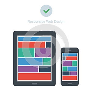 Flat responsive design phone and tablet isolated background