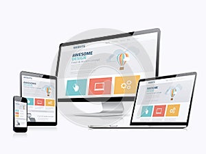 Flat responsive web design concept website development devices