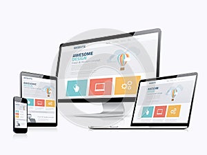 Flat responsive web design concept website development devices photo