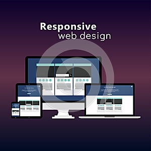 Flat responsive web design concept website development devices