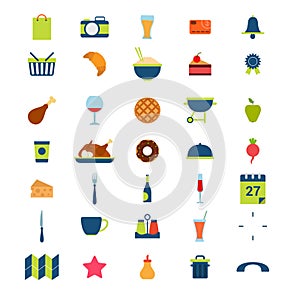 Flat restaurant menu food beverage drink mobile web app icons