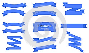 Flat ribbon banner vector set. Blue ribbons banners. Banner ribbon vector collection. Vector stock illustration