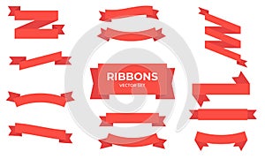 Flat ribbon banner vector set. Red ribbons banners. Banner ribbon vector collection. Vector stock illustration