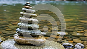 Flat river stones varying in size and color is arranged on a larger