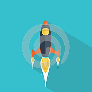 Flat Rocket on blue background