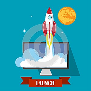 Flat rocket icon. concept of new business project and launch