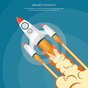 Flat rocket spaceship launch. Startup concept and project development.Space exploration.