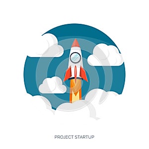 Flat rocket spaceship launch. Startup concept and project development.Space exploration.