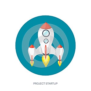 Flat rocket spaceship launch. Startup concept and project development.Space exploration.