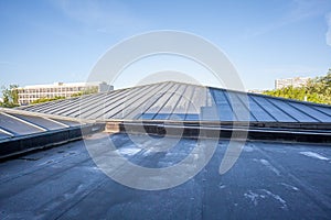 An flat roof on a high building