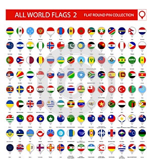Flat Round Pin Icons of All World Flags. Part 2