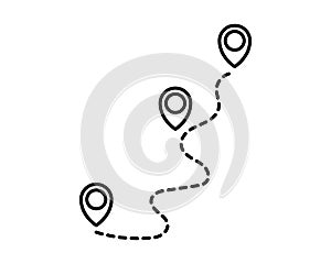 Flat route location vector icon isolated on white background. Concept of path or road. Journey simple illustration
