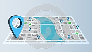 flat of route navigation location city map with blue pin