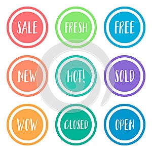 Flat sale promotion circle colorful badge set
