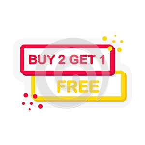 Flat sale tag banner with Buy 2 Get 1 Free speech bubble. Banner for business, marketing and advertising on white