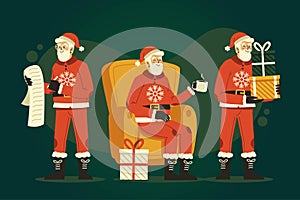 flat santa claus character set vector design