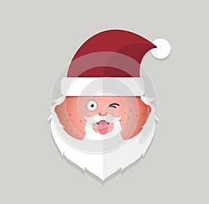 Flat santa claus eyewink emoticon. vector illustration.