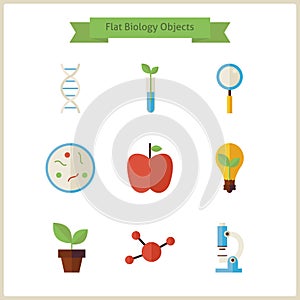 Flat School Biology and Science Objects Set