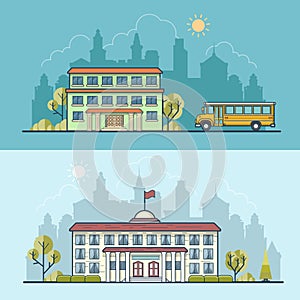 Flat school building municipal governmental vector