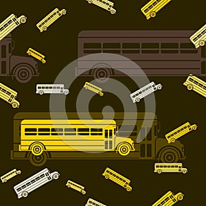 Flat School Bus Vector Illustration With Dark Background Seamless Pattern