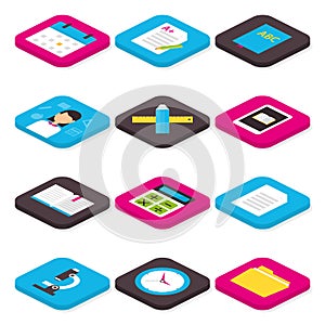 Flat School Education and Learning Isometric Icons Set