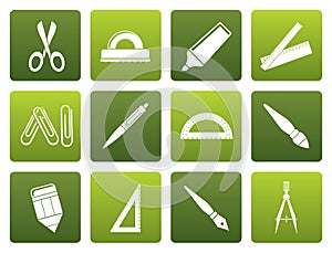 Flat school and office tools icons