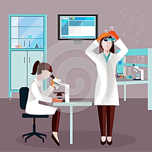 Flat Scientists People Composition