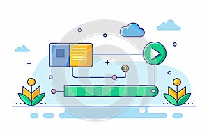 A flat screen showing a video playback, The process of loading input data, Simple and minimalist flat Vector Illustration photo