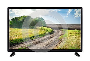 Flat-screen TV with high resolution and scenery with road