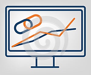 Flat SEO icon, isolated object, laconic blue and orange lines on gray background